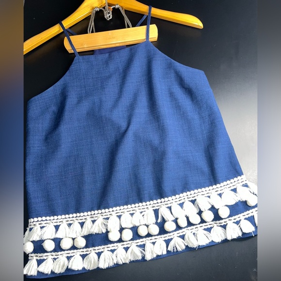 Sugar + Lips, Navy Blue Sleeveless Pom Pom Hem Size Small NWOT W/Defect* - Picture 5 of 12